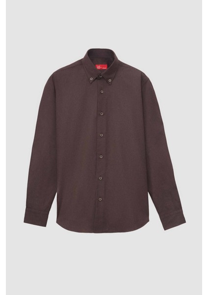 Ds Damat Regular Fit Koyu Kahve Düz Kışlık Flanel Gömlek
