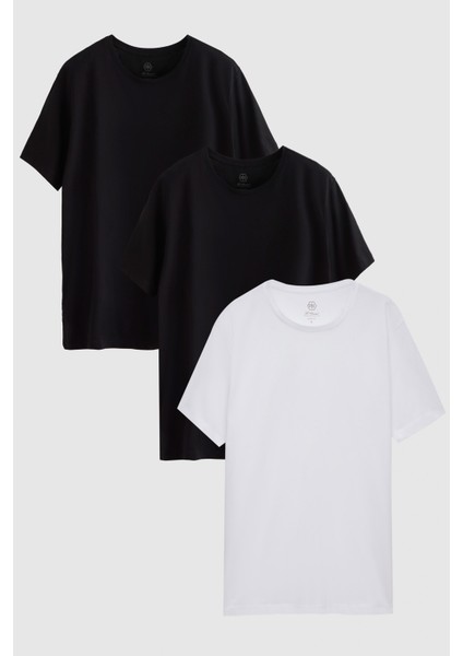 Slim Fit Siyah/beyaz 3'lü T-Shirt 4HC14ORTBN533
