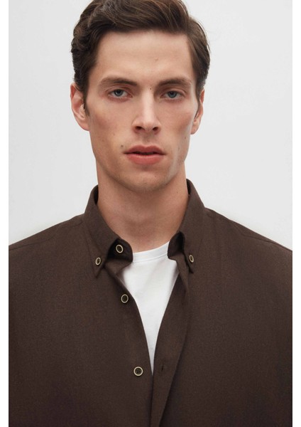 Ds Damat Regular Fit Koyu Kahve Düz Kışlık Flanel Gömlek modelleri
