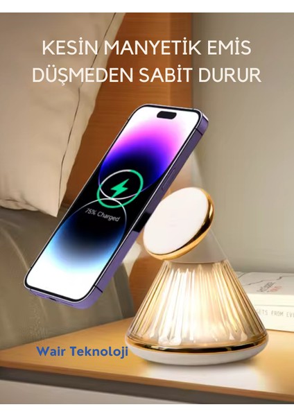 Yn-22 Gece Lambalı 15W Hızlı Akıllı Telefon Şarj Standı Manyetik Kablosuz Hızlı Şarj Cihazı-Altın Sarısı