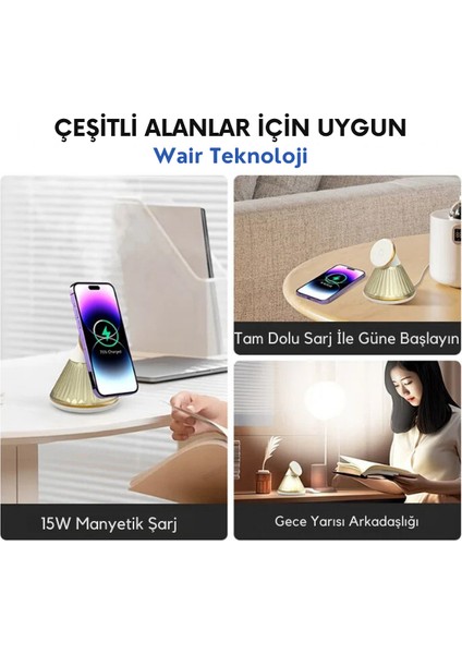 Yn-22 Gece Lambalı 15W Hızlı Akıllı Telefon Şarj Standı Manyetik Kablosuz Hızlı Şarj Cihazı-Altın Sarısı