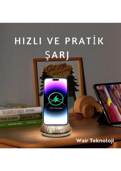 Yn-22 Gece Lambalı 15W Hızlı Akıllı Telefon Şarj Standı Manyetik Kablosuz Hızlı Şarj Cihazı-Altın Sarısı