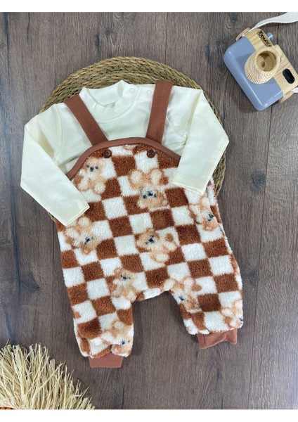 Erkek Bebek Ayıcık Desenli Salopet 2 Li Takım