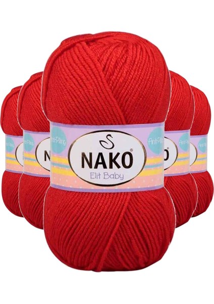 5 Adet Elite Baby El Örgü Ipi Tüylenmeyen Bebek Yünü Alev Kırmızı 207