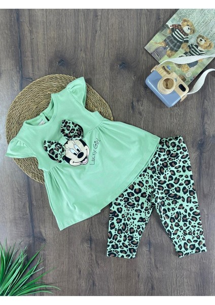 Mickey Mouse Leopar Taytlı Kız Bebek Takım