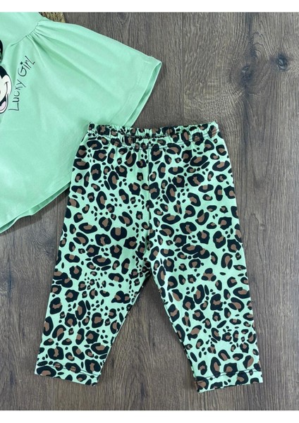 Mickey Mouse Leopar Taytlı Kız Bebek Takım