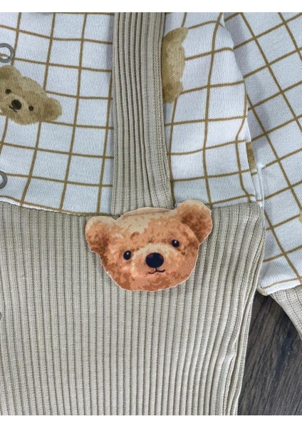 Kaşkorse Esnek Papyonlu Ayıcık Figürlü Patikli Çıtçıtlı Erkek Bebek Tulum modelleri