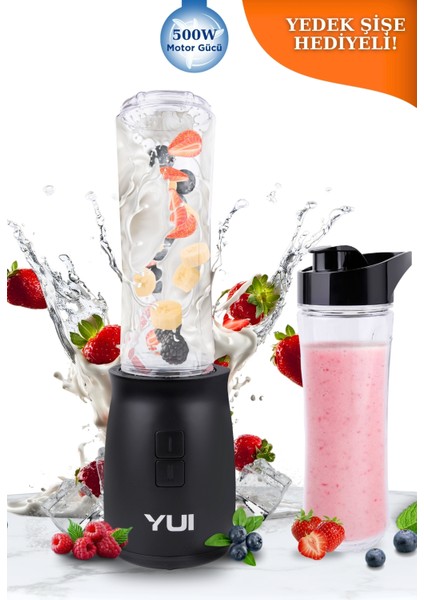 M19 500W Kişisel Smoothie Blender Siyah +1 Adet Yedek Şişe