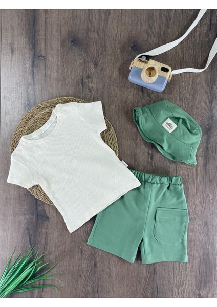 Waffle Desenli Şapkalı Takım