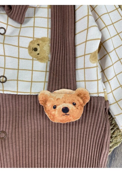 Kaşkorse Esnek Papyonlu Ayıcık Figürlü Patikli Çıtçıtlı Erkek Bebek Tulum modelleri