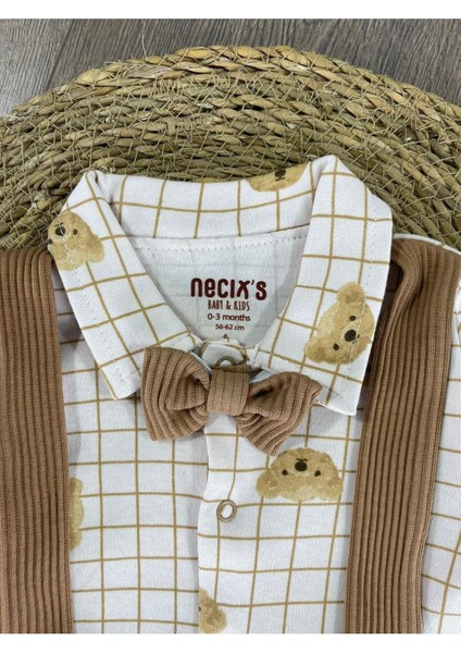 Kaşkorse Esnek Papyonlu Ayıcık Figürlü Patikli Çıtçıtlı Erkek Bebek Tulum fiyatları