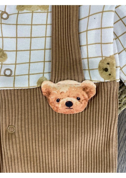 Kaşkorse Esnek Papyonlu Ayıcık Figürlü Patikli Çıtçıtlı Erkek Bebek Tulum modelleri