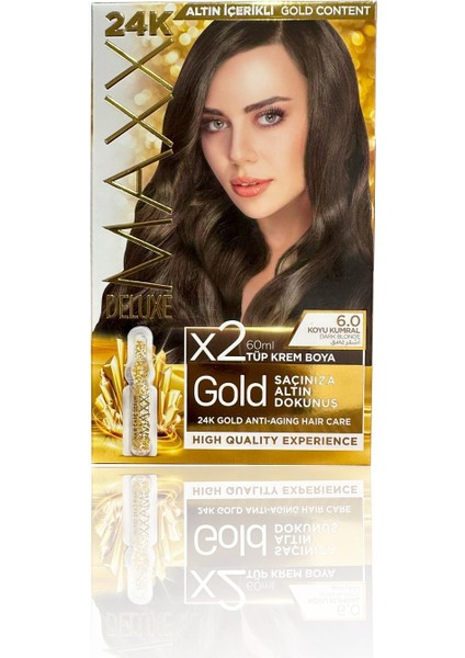 Golden Beauty 24K Altın Içerikli Saç Boyası Seti - Kalıcı 6.0, Koyu Kumral 50MLX2