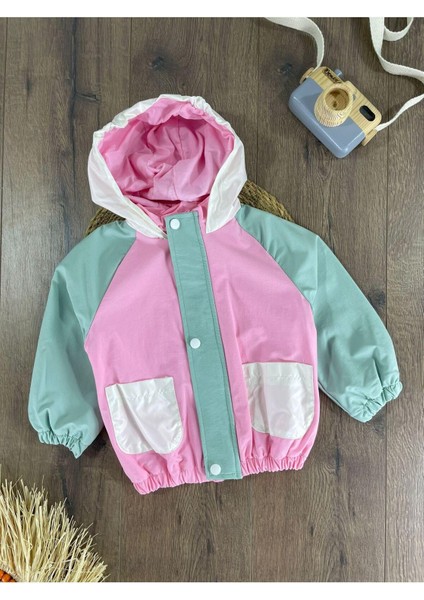 Su Geçirmez Pamuk Astarlı Fermuarlı Kapüşonlu Mevsimlik Kız Çocuk Mont