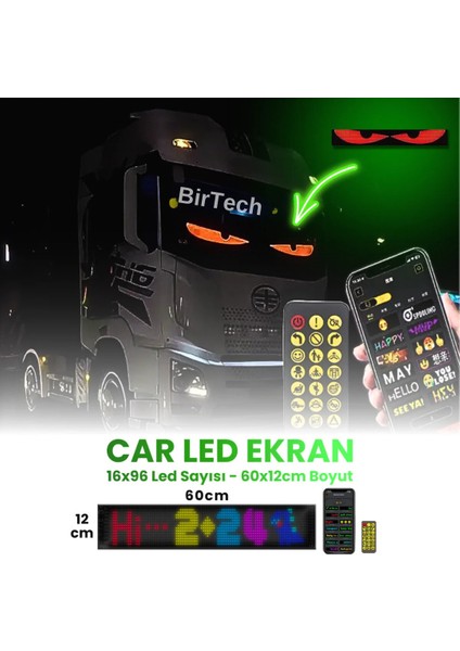 Kişiselleştirilebilir Matrix Car LED Telefon App Kontrollü Uzaktan Kumandalı (16X96)