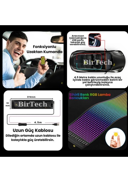 Kişiselleştirilebilir Matrix Car LED Telefon App Kontrollü Uzaktan Kumandalı (16X96)