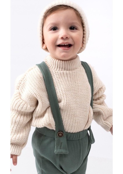 Triko Kazak Oversize Esnek Salopet Bereli Bebek Takım