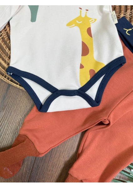 Safari Baskılı Çoraplı Alttan Çıtçıtlı Erkek Bebek Takım-Zıbın Takım fırsatları