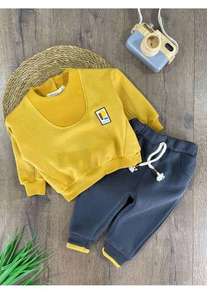 3 Iplik Içi Şardonlu Armalı Kışlık Erkek Bebek Takım