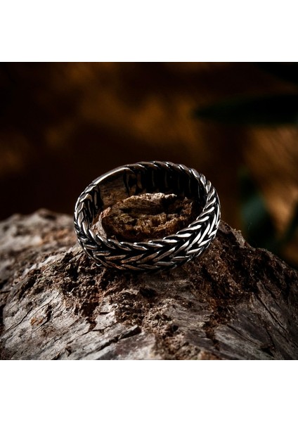 Örgü Model Gümüş Erkek Yüzük 925 Ayar Gümüş Örgü Model Taşsız Erkek Yüzüğü fırsatları