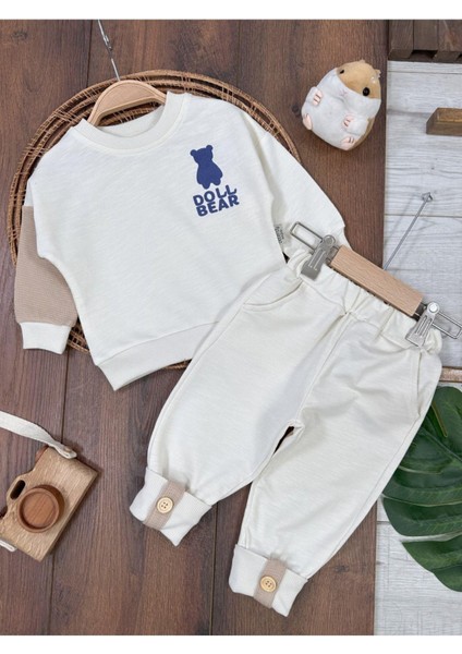 Ayıcık Baskılı Bisiklet Yaka Düğme Detaylı 2'li Bebek Takım fiyatları