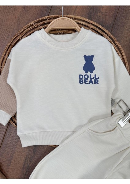 Ayıcık Baskılı Bisiklet Yaka Düğme Detaylı 2'li Bebek Takım modelleri