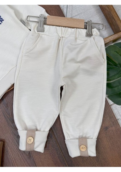 Ayıcık Baskılı Bisiklet Yaka Düğme Detaylı 2'li Bebek Takım fırsatları