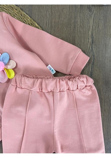 Papatya Figürlü Düğme Detaylı Kız Bebek Takım