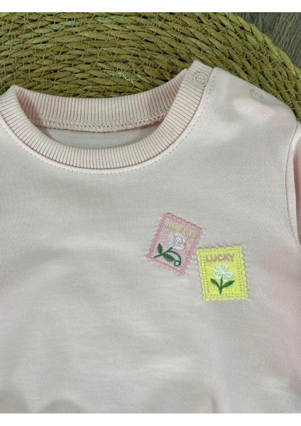 Çiçek Desenli Omuzdan Çıtçıtlı Mevsimlik Kız Bebek Alt/üst 2li Takım