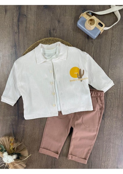 Gömlek Yaka Sırtta Baskı Detaylı Pamuk Erkek 3lü Takım