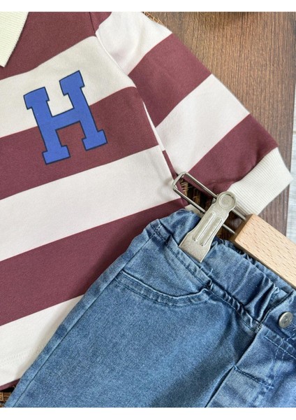 Polo Yaka Sweatshirt Likralı Kot Pantolon 2li Erkek Bebek Takımı modelleri