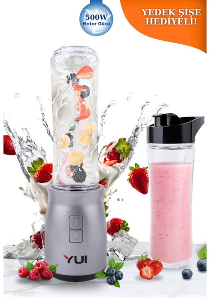 M19 500W Kişisel Smoothie Blender Gri +1 Adet Yedek Şişe