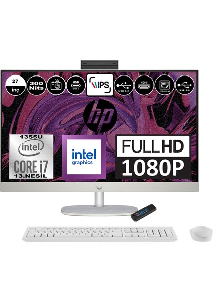 27-CR0004NT Intel Core I7 1355U 16GB 2tb SSD Freedos Intel Iris Xe Graphics 27 Inç IPS Fullhd All In One Bilgisayar 898B4EAF03+ Zetta Flash Bellek