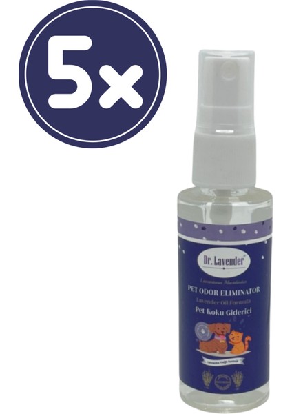 5 Adet Lavanta Yağlı Pet Koku Giderici 45 ml Antiseptik Kedi Köpek Koku Giderici