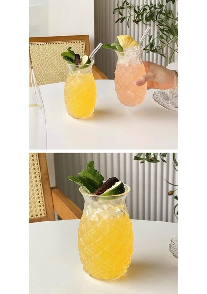 1 Adet Ananas Cam Kokteyl Sunum Bardağı Cam Pipetli Kahve Soğuk Içecek Bardak