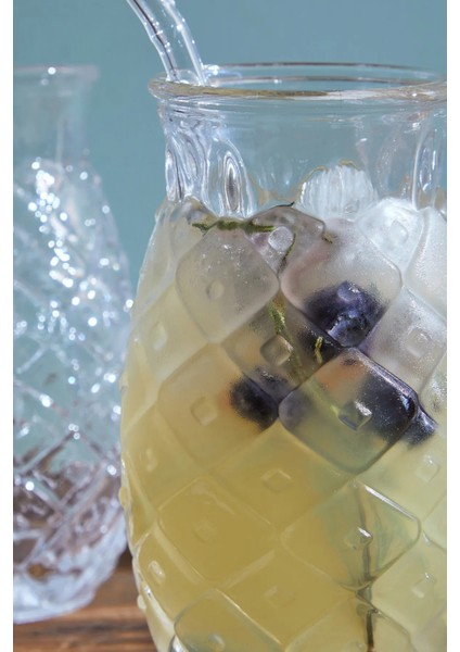 1 Adet Ananas Cam Kokteyl Sunum Bardağı Cam Pipetli Kahve Soğuk Içecek Bardak