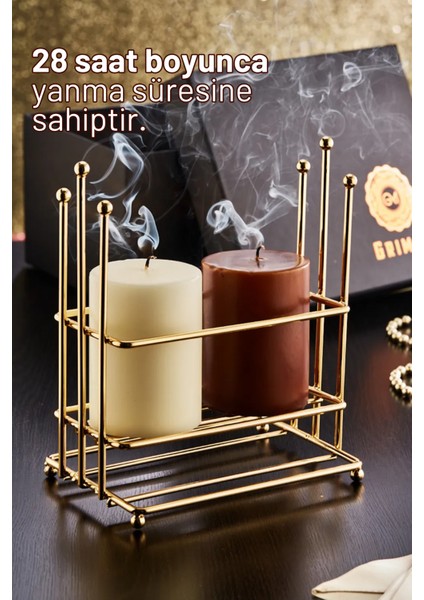 3 Parça Özel Kutulu Dekoratif Gold Mumluk Seti - Özel Kutusu - Kahverengi ve Bej Rengi Mum fiyatları