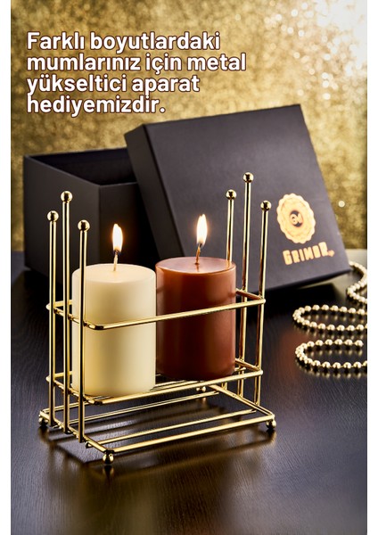 3 Parça Özel Kutulu Dekoratif Gold Mumluk Seti - Özel Kutusu - Kahverengi ve Bej Rengi Mum fırsatları