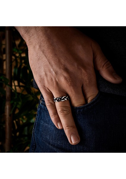 Gümüş Örgü Model Erkek Yüzüğü 925 Ayar Gümüş Taşsız Erkek Yüzük fiyatları