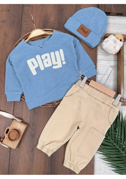 Bereli Likralı Play Nakışlı! Kanvars Pantolon 3lü Erkek Bebek