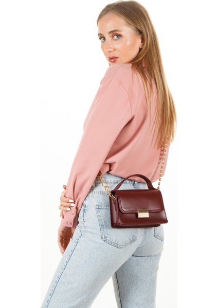 Kadın Bordo Darlin Zincir Askılı El ve Omuz Çantası newpolo286