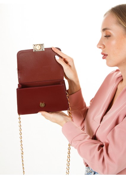 Kadın Bordo Darlin Zincir Askılı El ve Omuz Çantası newpolo286 fırsatları