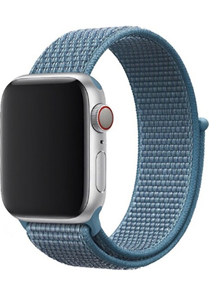 Apple Watch Se 2 (40MM) Uyumlu Cırtlı Kumaş Kordon-03 Mavi
