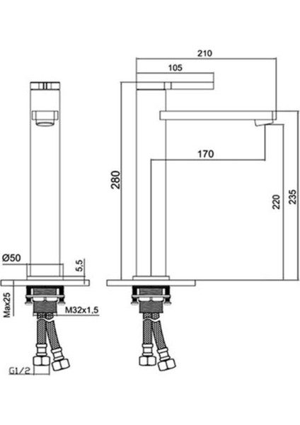 Bold Çanak Tıpı Lavabo Bataryası - Sıyah 910001B