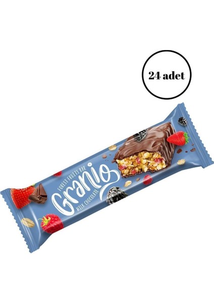 Sütlü Çikolata Kaplamalı Yulaf Ezmeli Kırmızı Meyveli Bar 40 gr x 24 Adet