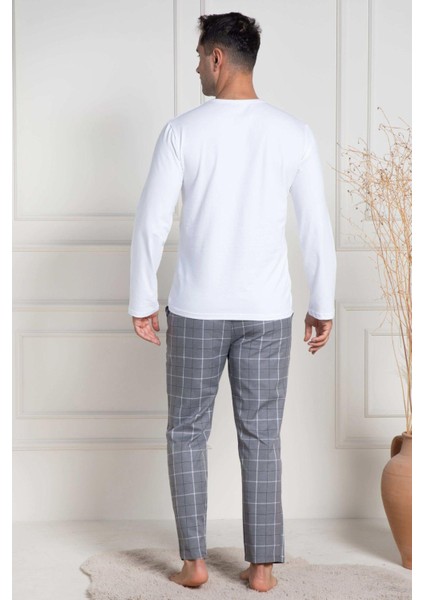 Mecit 3054 Beyaz Ekoseli Erkek Büyük Beden Pijama Takımı modelleri
