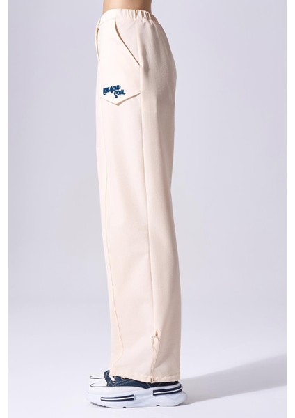 Kadın Yüksek Bel Dokuma Kumaş Rahat Günlük Krem Pantolon NAAR91206-KREM fırsatları
