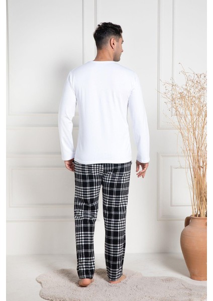 Mecit 3082 Beyaz Ekoseli Büyük Beden Kalın Erkek Pijama Takımı modelleri