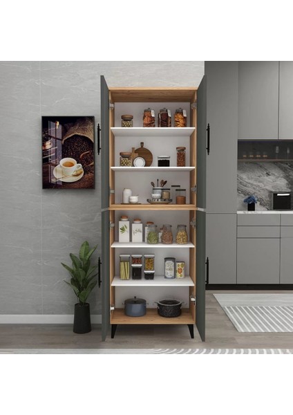 Home Enda 6 Raflı 4 Kapaklı Çok Amaçlı Dolap Atlantik Çam - Antrasit modelleri