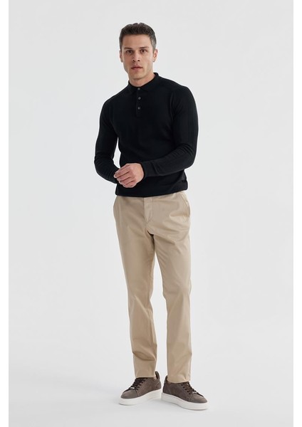 Lacivert Slim Fit Yünlü Desenli Polo Yaka Triko